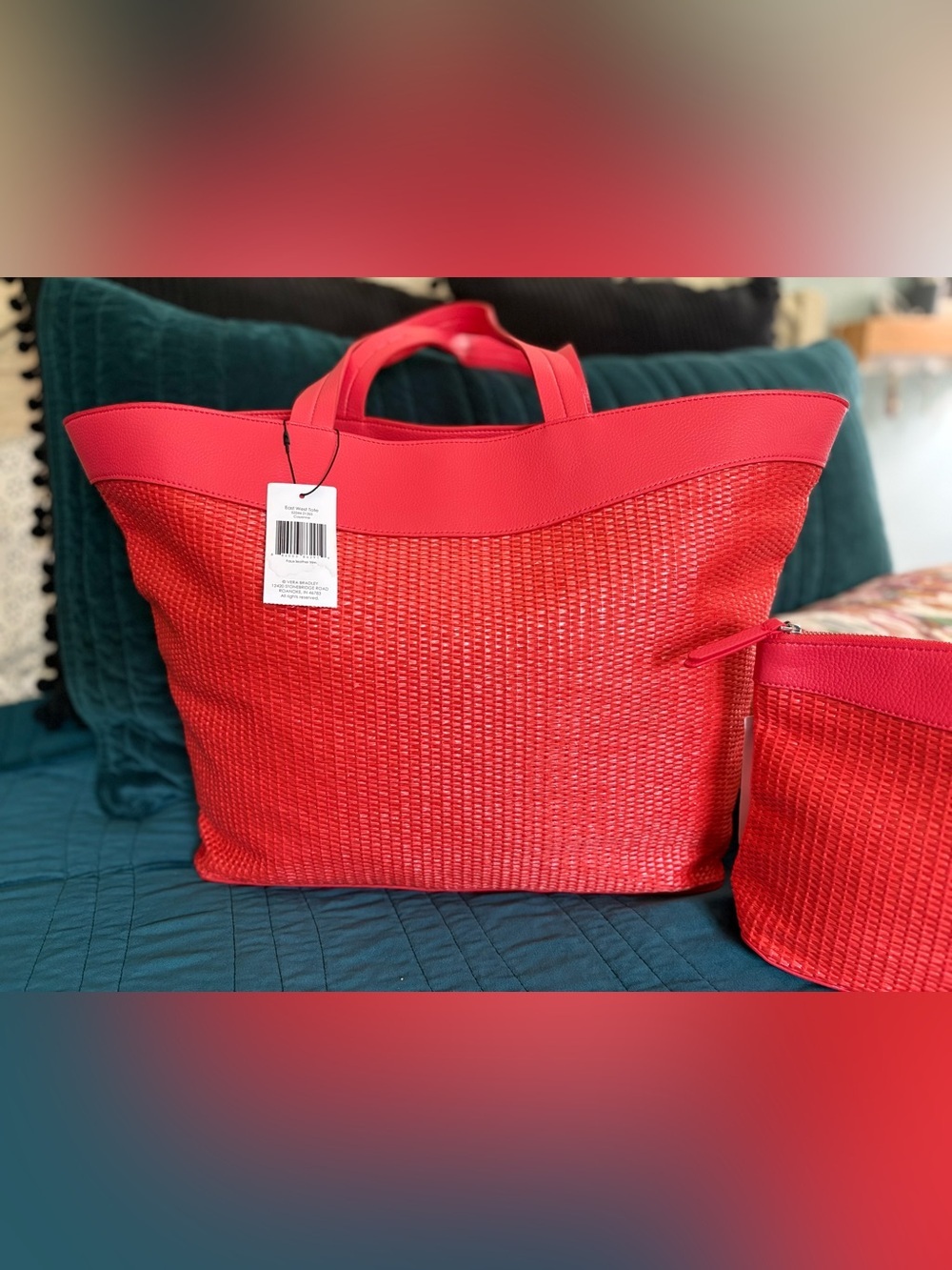 Vera Bradley Woven East West Tote and Pouch Cayenne NWT - Picture 3 of 15